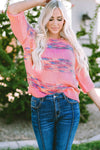 Rose Colorful Stripes 3/4 Sleeve Loose Sweater-Tops-MomFashion