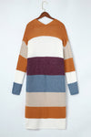 Multicolor Colorblock Open Front Long Knit Cardigan-Tops-MomFashion