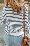 Striped Print Ribbed Trim Long Sleeve Top-Tops-MomFashion