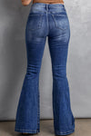 Dark Blue Plus Size Stitching Washed Flare Jeans-Plus Size-MomFashion