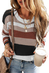 Taupe Classic Round Neck Colorblock Knit Sweater-Tops-MomFashion