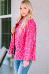 Pink Leopard Print Button Cuffs Raw Hem Jacket-Outerwear-MomFashion