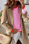 Pink Contrast Trimmed Striped Drop Shoulder Sweater-Tops-MomFashion