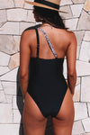 Black Leopard Splice One Shoulder One-piece Swimsuit-Swimwear-MomFashion