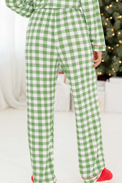 Light Green Christmas Plaid Print Shirt and Pants Pajama Set-Loungewear & Sleepwear/Sleepwear-MomFashion