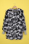 Gray Camo Print Soft Fleece Hooded Open Front Coat-Outerwear-MomFashion