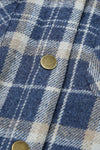 Blue Plaid Pattern Sherpa Lined Hooded Shacket-Outerwear-MomFashion