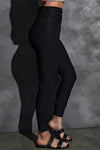 Black High Waist Pleated Pocket Leggings-Bottoms-MomFashion