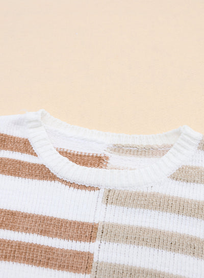 Stripe Blocked Drop Shoulder Slouchy Sweater-Tops-MomFashion