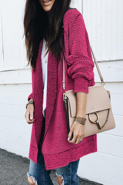 Rose Plaid Knitted Long Open Front Cardigan-Tops-MomFashion