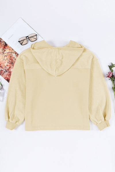 Apricot Flap Pocket Drawstring Hood Zip Up Jacket-Outerwear-MomFashion