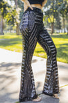 Black Sequin Wide Leg Pants-Bottoms-MomFashion