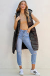 Black Hooded Long Quilted Vest Coat-Outerwear-MomFashion