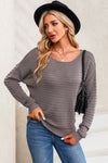 Gray Textured Knit Round Neck Dolman Sleeve Sweater-Tops-MomFashion