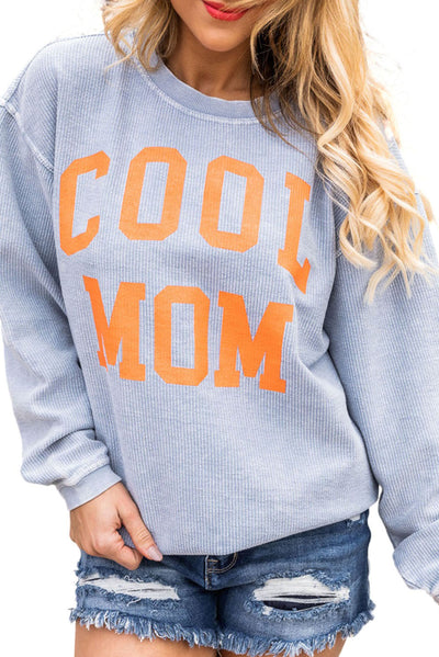 Gray Cool Mom Graphic Print Cording Sweatshirt-Tops-MomFashion