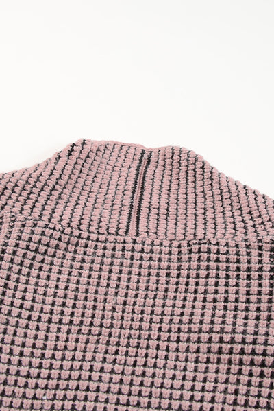 Pink Chunky Waffle Knit Oversized Collar Cardigan-Tops-MomFashion