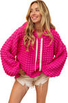 Rose Bubble Textured Waffle Hoodie-Tops-MomFashion