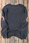 Gray Sequin Rugby Graphic Corded Baggy Sweatshirt-Graphic-MomFashion