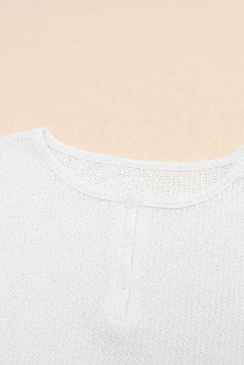 White Waffle Knit Buttoned Long Sleeve Crop and Shorts Lounge Set-Loungewear-MomFashion