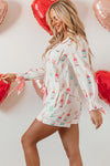 White Christmas Wine Glass Print Bow Knot Two Piece Pajama Set-Loungewear & Sleepwear/Sleepwear-MomFashion