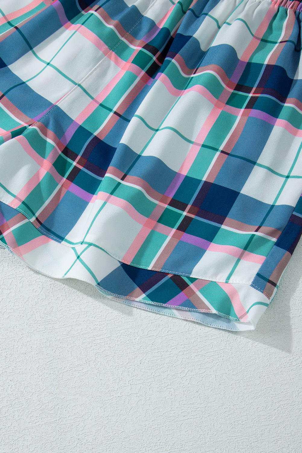 Blue Plaid Print Shirt and Shorts 2Pcs Lounge Set-Loungewear & Sleepwear/Loungewear-MomFashion