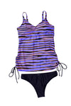 Purple Animal Stripes Lacing Tankini Swimsuit-Swimwear-MomFashion