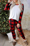 Red Plaid Raglan Sleeves Top and Drawstring Pants Lounge Set-Loungewear-MomFashion