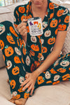 Orange Halloween Pattern Short Sleeve Shirt Pajama Set-Loungewear & Sleepwear/Sleepwear-MomFashion