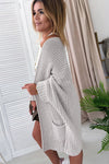 Gray Oversized Fold Over Sleeve Sweater Cardigan-Tops-MomFashion