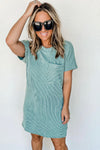 Blue Striped Ribbed Knit T-shirt Shift Dress-Dresses-MomFashion