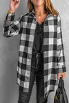 Black Turn-down Collar Plaid Shirt Coat-Outerwear-MomFashion