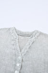 Gray Crinkle Textured Loose Henley Top-Tops-MomFashion