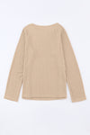 Khaki Ribbed Round Neck Knit Long Sleeve Top-Tops-MomFashion