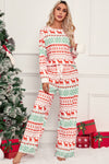 White Christmas Print Pullover and Pants Lounge Set-Loungewear-MomFashion