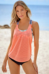 Orange Printed Splicing Racerback Tankini-Swimwear-MomFashion