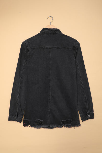 Black Ripped Denim Jacket-Outerwear-MomFashion