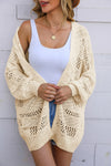 Apricot Casual Hollowed Knit Dolman Sleeve Cardigan-Tops-MomFashion