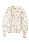 Beige Colorful Dots Cable Knit Crew Neck Sweater-Tops-MomFashion