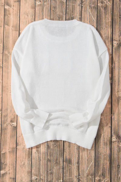 White XOXO Glitter Print Round Neck Casual Sweater-Tops-MomFashion