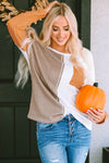 Orange Long Sleeve Colorblock Chest Pocket Textured Knit Top-Tops-MomFashion