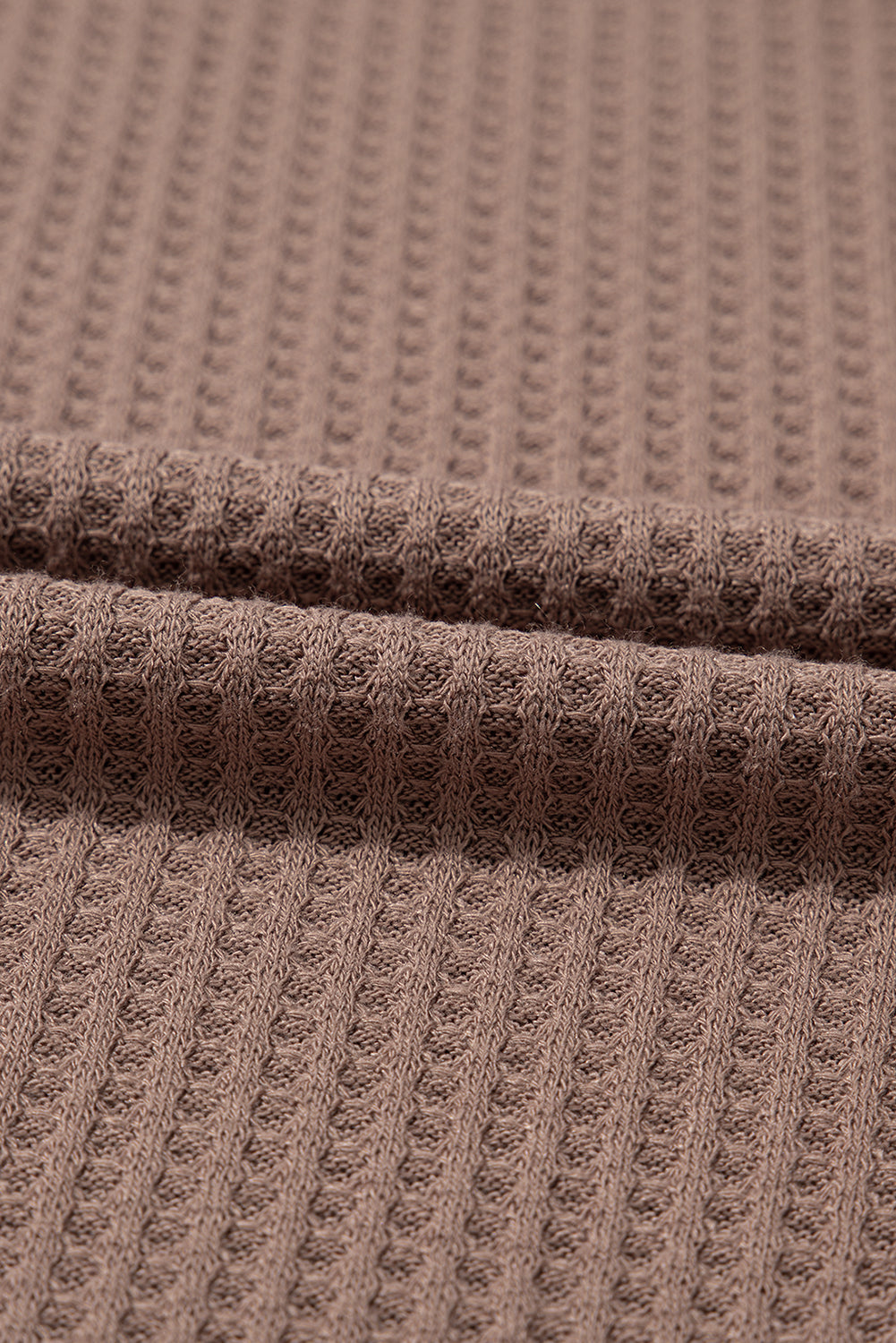 Coffee Waffle V Neck Long Sleeve Drop Shoulder Loose Blouse-Tops/Blouses & Shirts-MomFashion