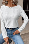 White Floral Lace Splicing Eyelet Long Sleeve Top-Tops-MomFashion