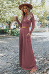 Solid Color Ribbed Crop Top Long Pants Set-Loungewear-MomFashion