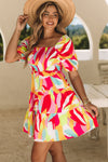 Multicolor Geometric Print Smocked Babydoll Mini Dress-Dresses-MomFashion