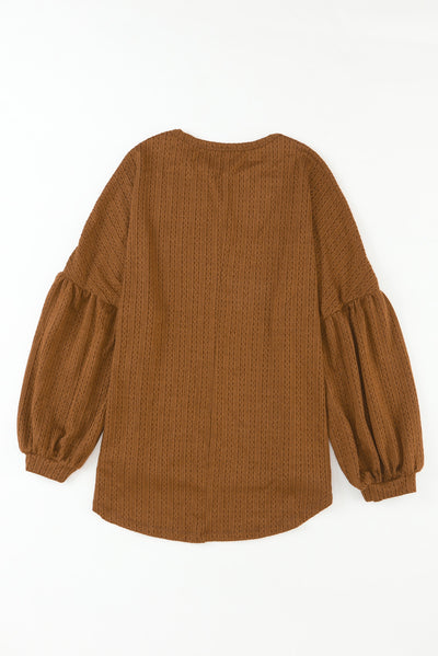 Faux Knit Jacquard Puffy Long Sleeve Top-Tops-MomFashion