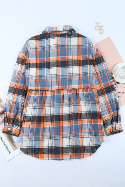 Multicolor Plaid Button Down Ruffled Shirt Jacket-Outerwear-MomFashion