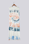 White Cap Sleeve Tie Dye Long Slit Dress-Dresses-MomFashion