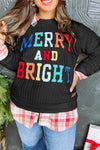 Black Merry And Bright Cable Knit Pullover Sweatshirt-Tops-MomFashion