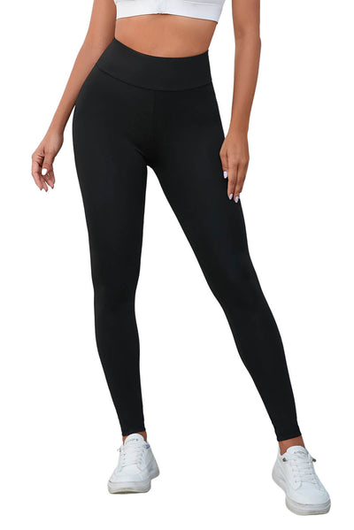 Black Criss Cross Tummy Control High Waist Leggings-Bottoms-MomFashion