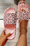 Pink Leopard Print Thick Sole Slip On Slippers-Shoes & Bags-MomFashion